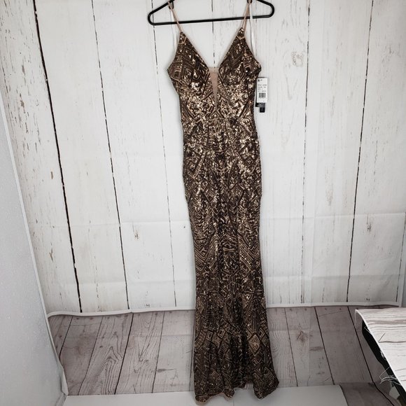 New Aqua Deco Sequin Evening Gown Prom Dress - Picture 3 of 8